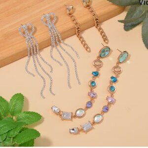 Set of 3 Multi Color Glass, Austrian Crystal Earrings